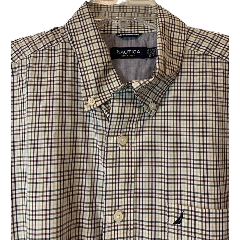 Nautica Mens Plaid Button Down Shirt Size Large